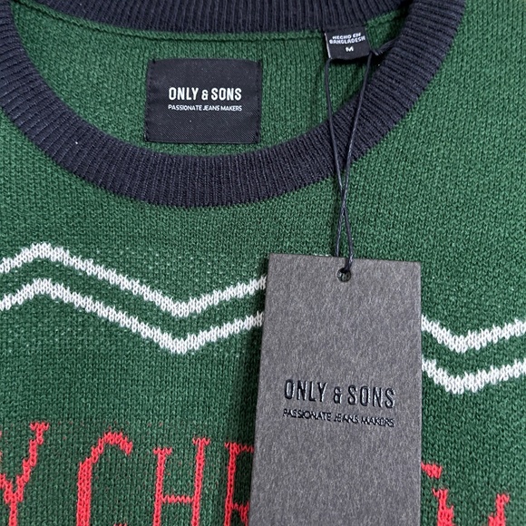 Only & Sons Men’s Green Multi “Merry Christmas” Holiday Sweater Sz-M - Picture 4 of 7